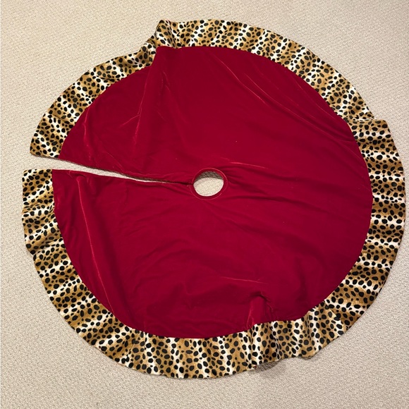 Other - Red Velvet Tree Skirt with Leopard Print Trim
